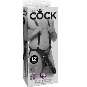 STRAP-ON CON DILDO HUECO 30.5 CM Y TIRANTES COLOR NEGRO